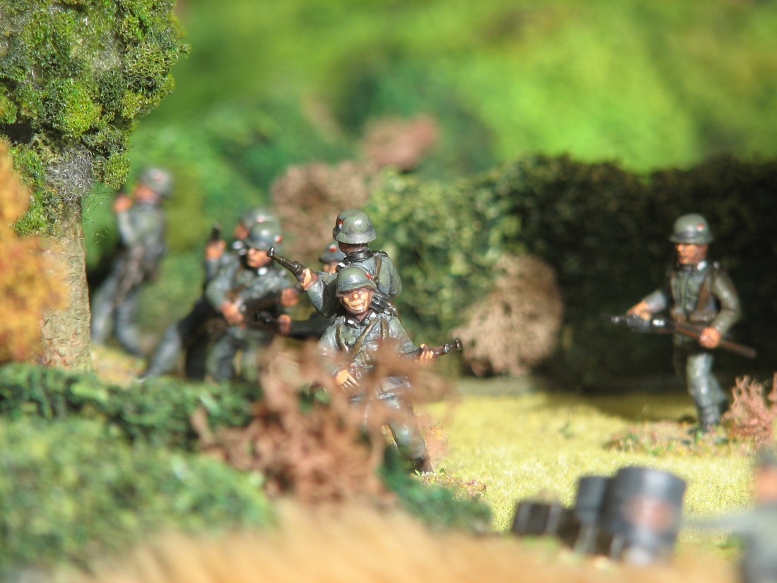 German infantry deploying in the centre.